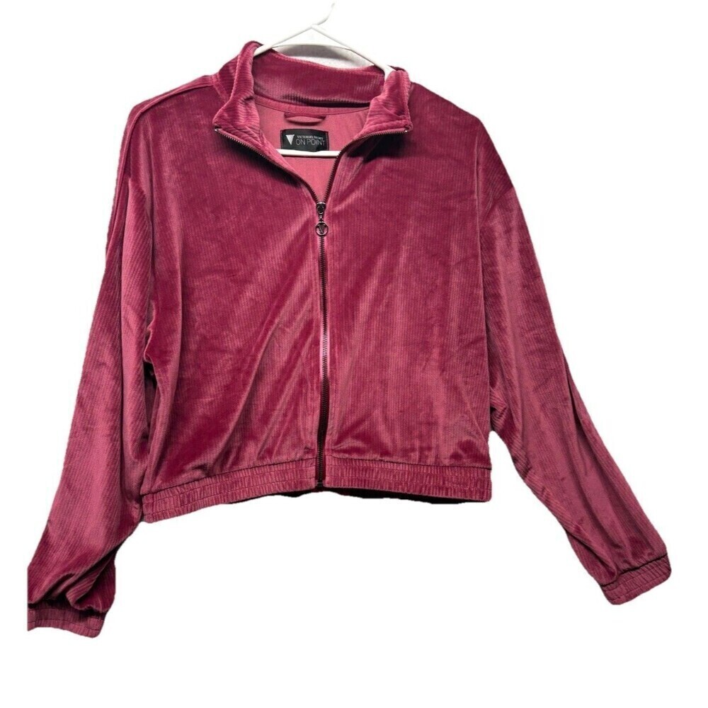 Victoria's Secret On Point Pink Velvet Zip Up Jacket Sweatshirt Size Medium